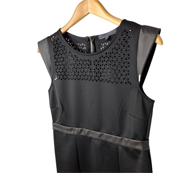 Wyatt Sheath Dress Perforated Black Faux Leather Cap Sleeve Size Large - Picture 3 of 9
